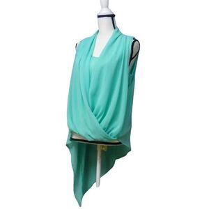 Blu Pepper Chiffon Side Droptail Top, Size L, Mint Green